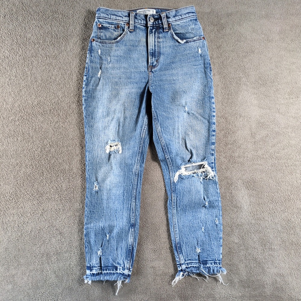 Abercrombie Fitch The Mom High Rise Jeans Distressed Frayed Cuffs Women Size 26